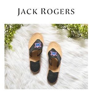 Jack Rogers Kennedy Leather Embroidered Icon Sandals Blue Women's Size 6